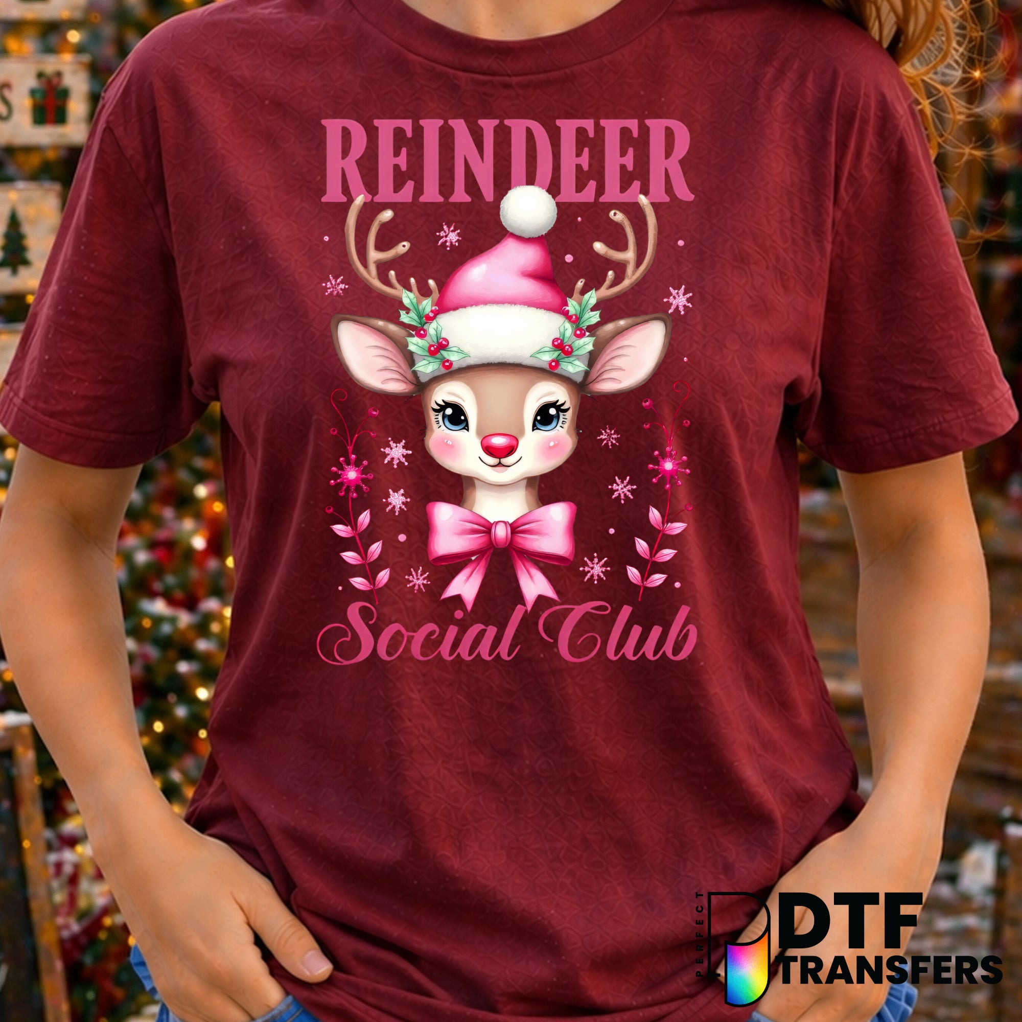 REINDEER SOCIAL CLUB PINK PASTEL CHRISTMAS COQUETTE – Christmas DTF Transfer