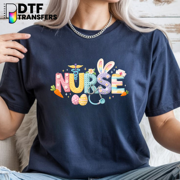 Faux Yarn Easter Bunny Nurse Cross with Stethoscope – School Nurse DTF Transfer