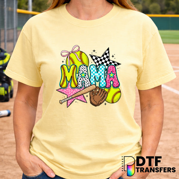 Retro Softball Mama – Softball DTF Transfer