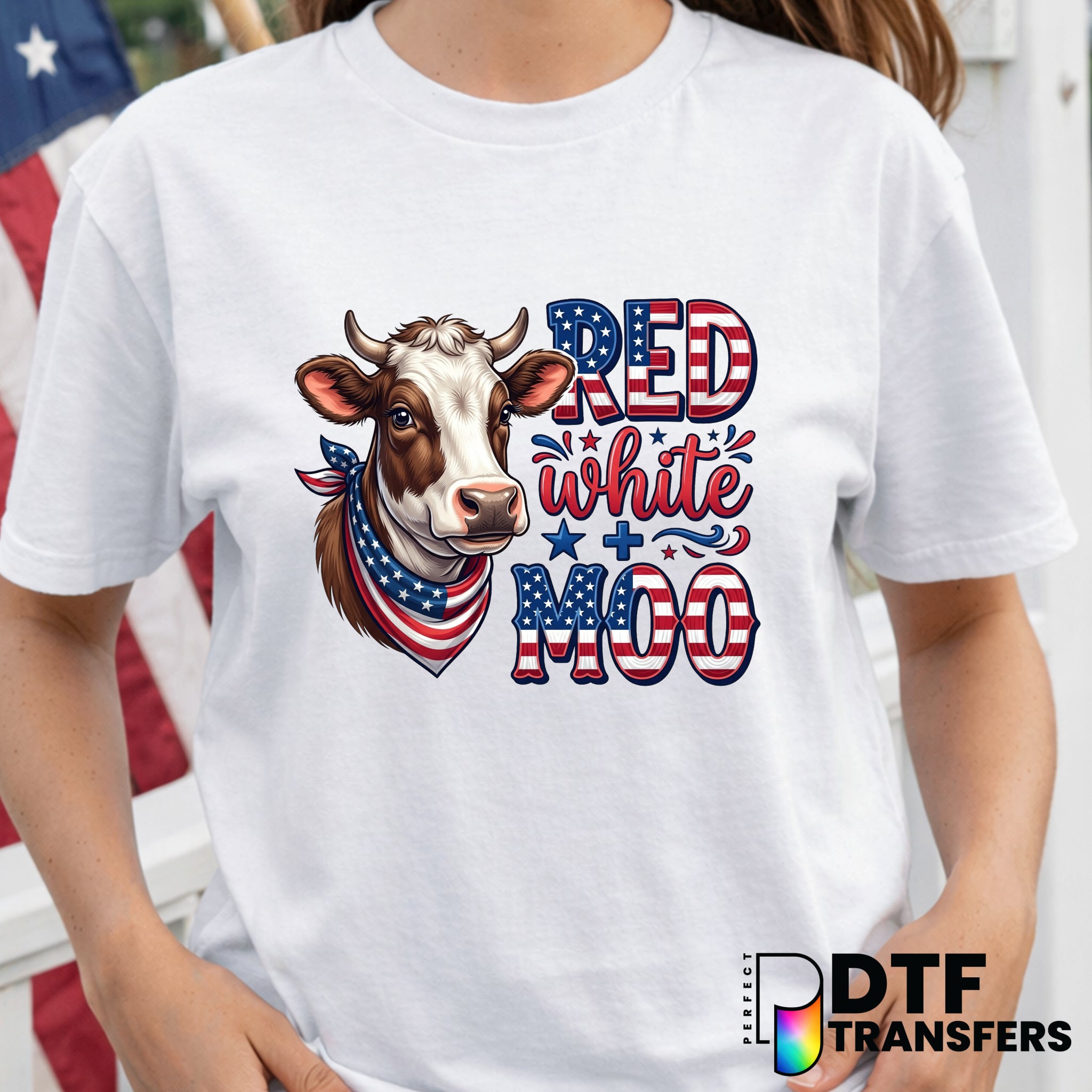 Red White and Moo – Fourth of July DTF Transfer