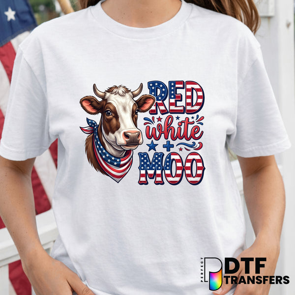 Red White and Moo – Fourth of July DTF Transfer