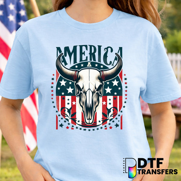 American Cow Skull – Fourth of July DTF Transfer