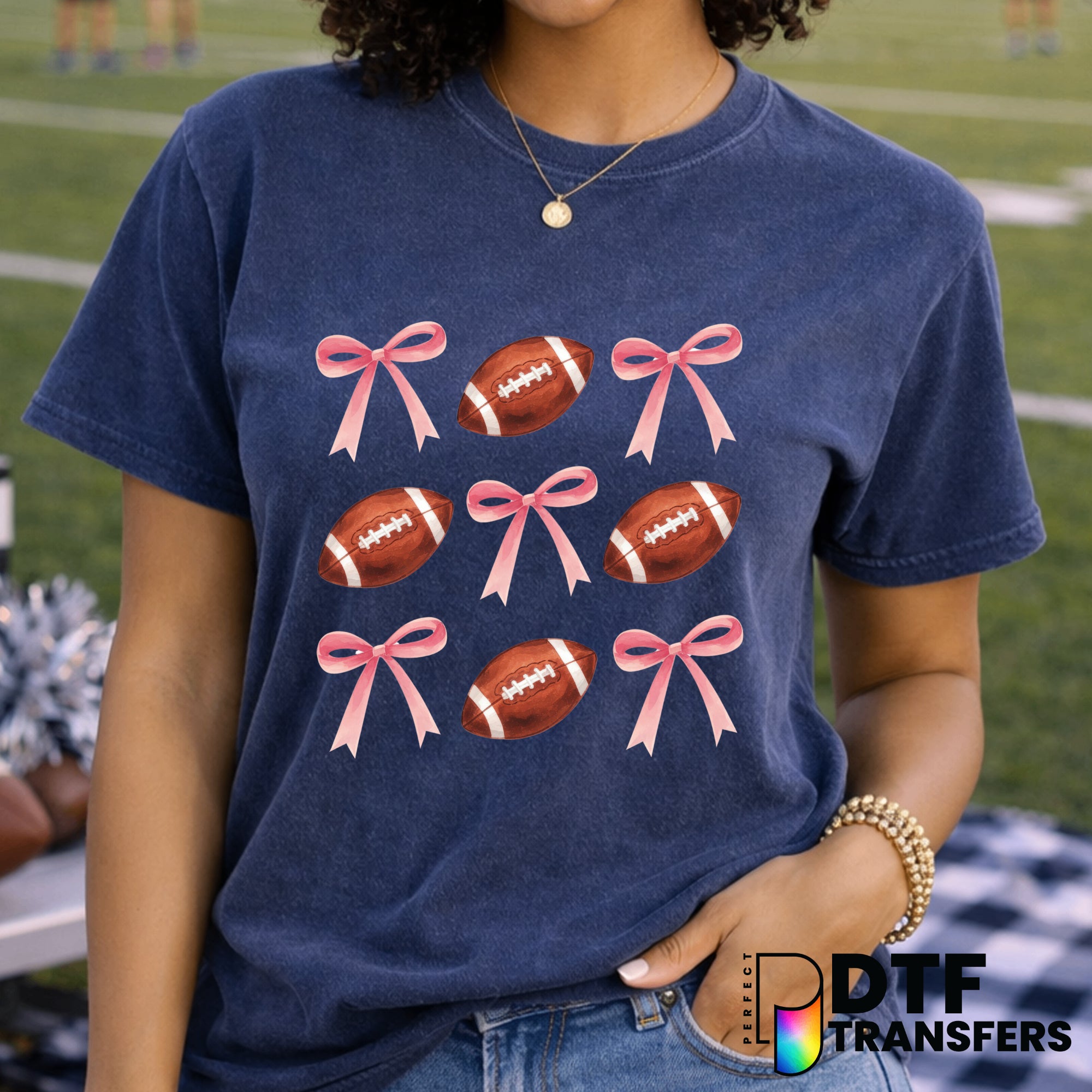 Pink Bows and Football – Football DTF Transfer