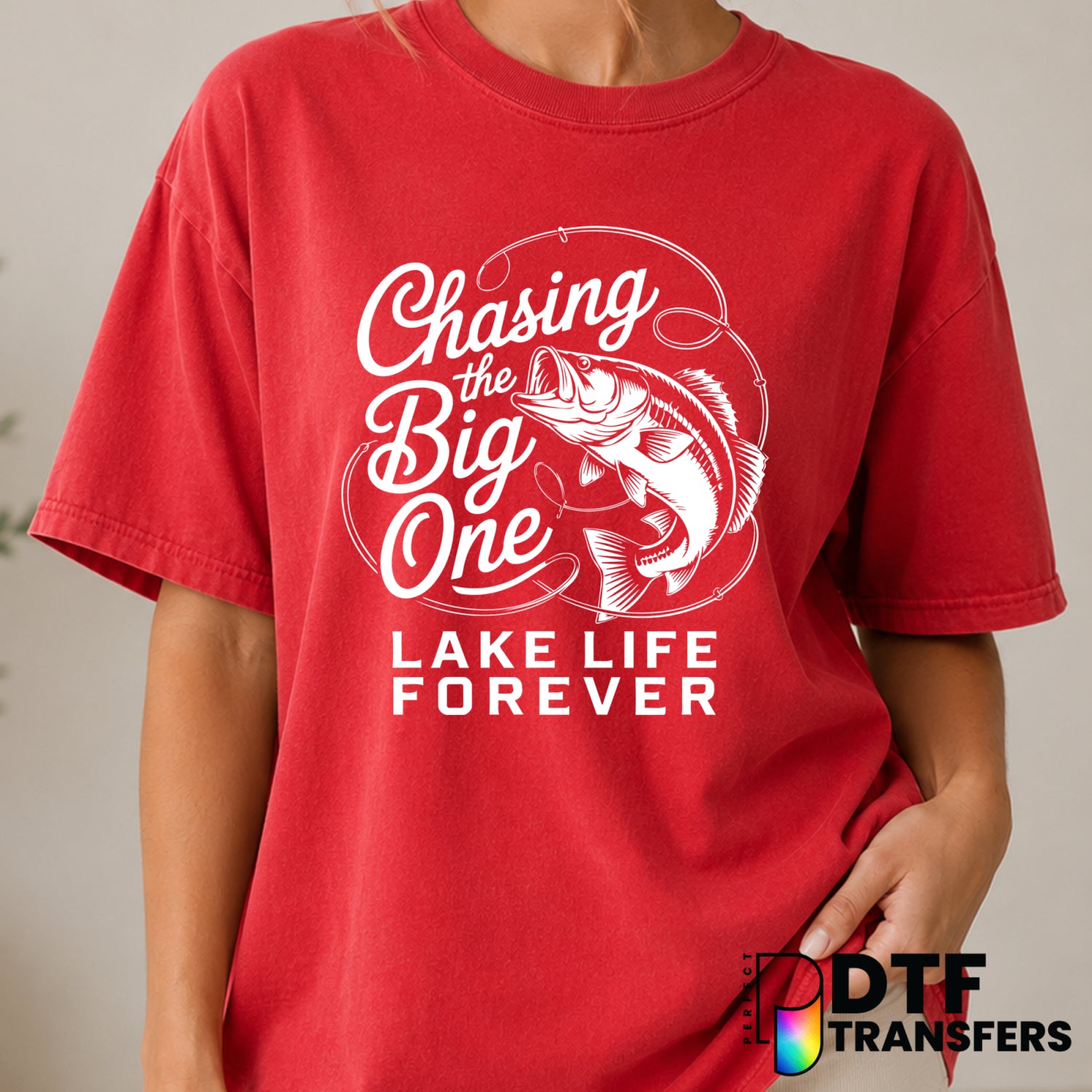 CHASING THE BIG ONE LAKE LIFE FOREVER BASS FISHING – DTF Transfer (view 1 of 2) – by Perfect DTF Transfers – Premade DTF T...