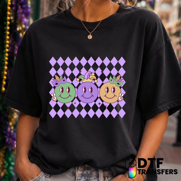 Checkered Jester Smiley Face – Mardi Gras DTF Transfer (view 1 of 2) – by Perfect DTF Transfers – Premade DTF Transfers –...