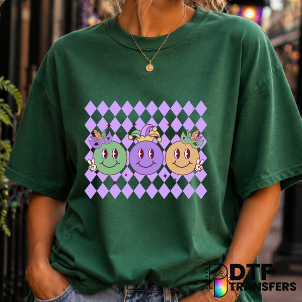 Checkered Jester Smiley Face – Mardi Gras DTF Transfer (view 2 of 2) – by Perfect DTF Transfers – Premade DTF Transfers –...