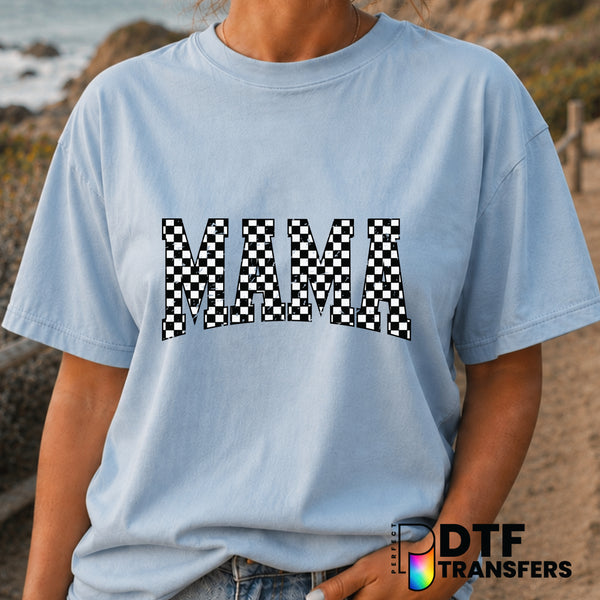 Checkered Mama Varsity Arch – Mother's Day DTF Transfer (view 1 of 2) – by Perfect DTF Transfers – Premade DTF Transfers –...