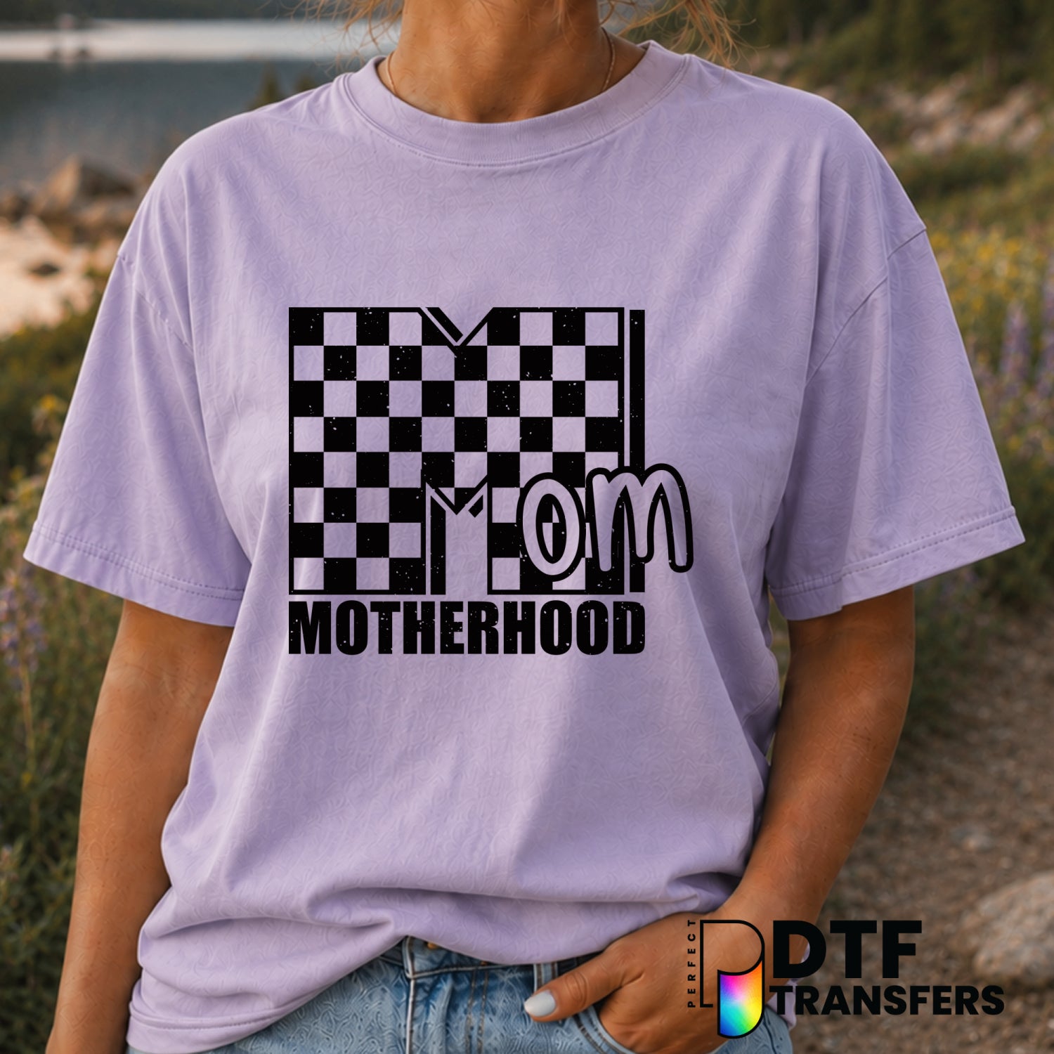 Checkered Mom Heart – Mother's Day DTF Transfer (view 2 of 2) – by Perfect DTF Transfers – Premade DTF Transfers – Mother'...