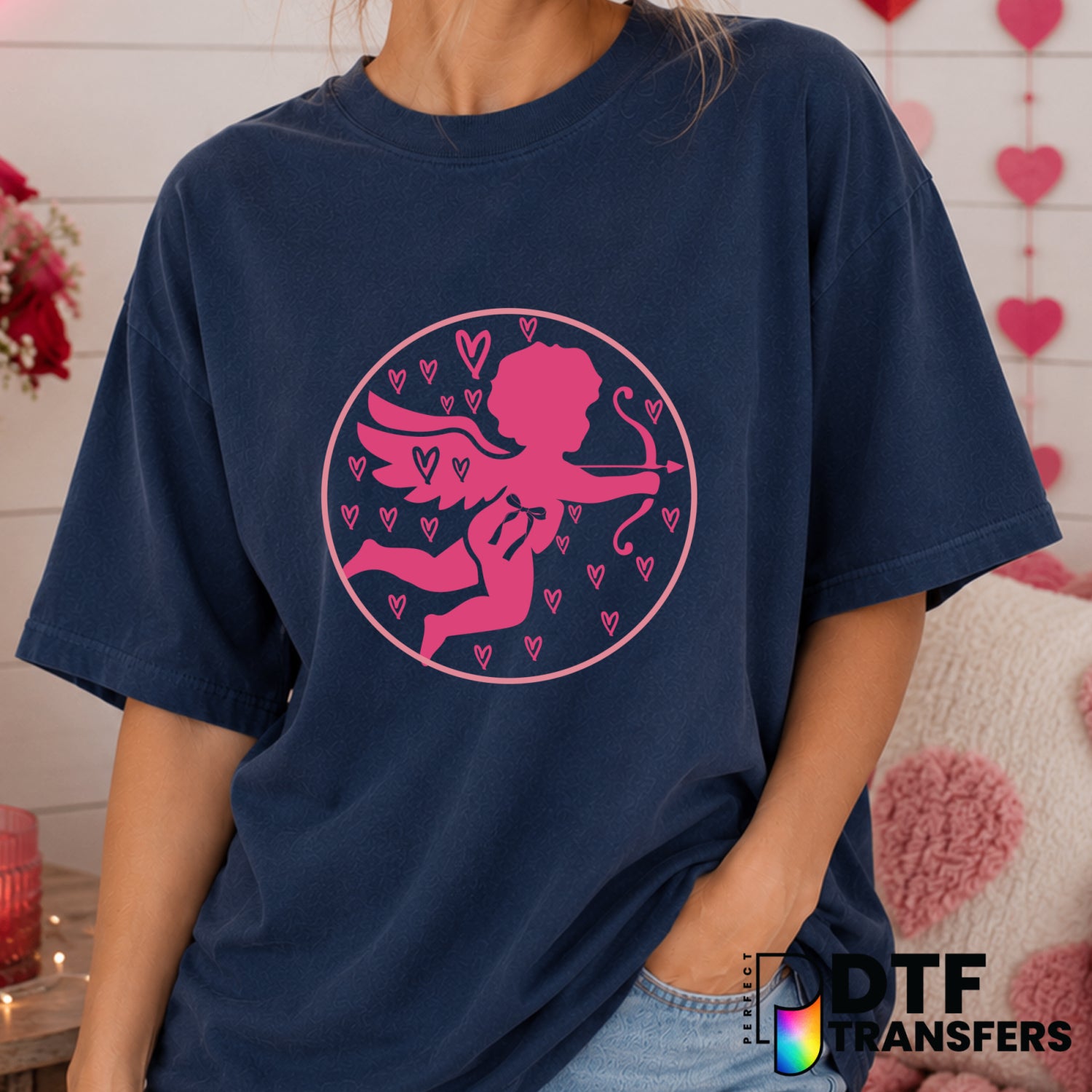 Circle Cupid Heart Valentine's Day – DTF Transfer (view 2 of 2) – by Perfect DTF Transfers – Premade DTF Transfers – Valen...