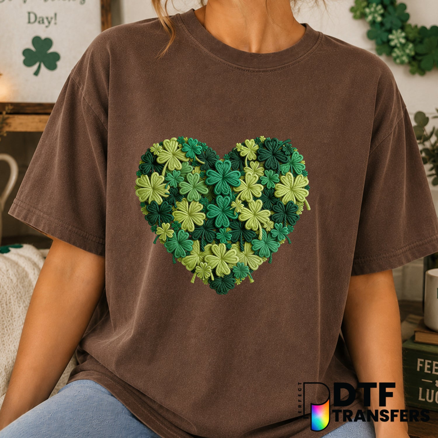 Clover Collage Heart – St. Patrick's Day DTF Transfer (view 2 of 2) – by Perfect DTF Transfers – Premade DTF Transfers – S...