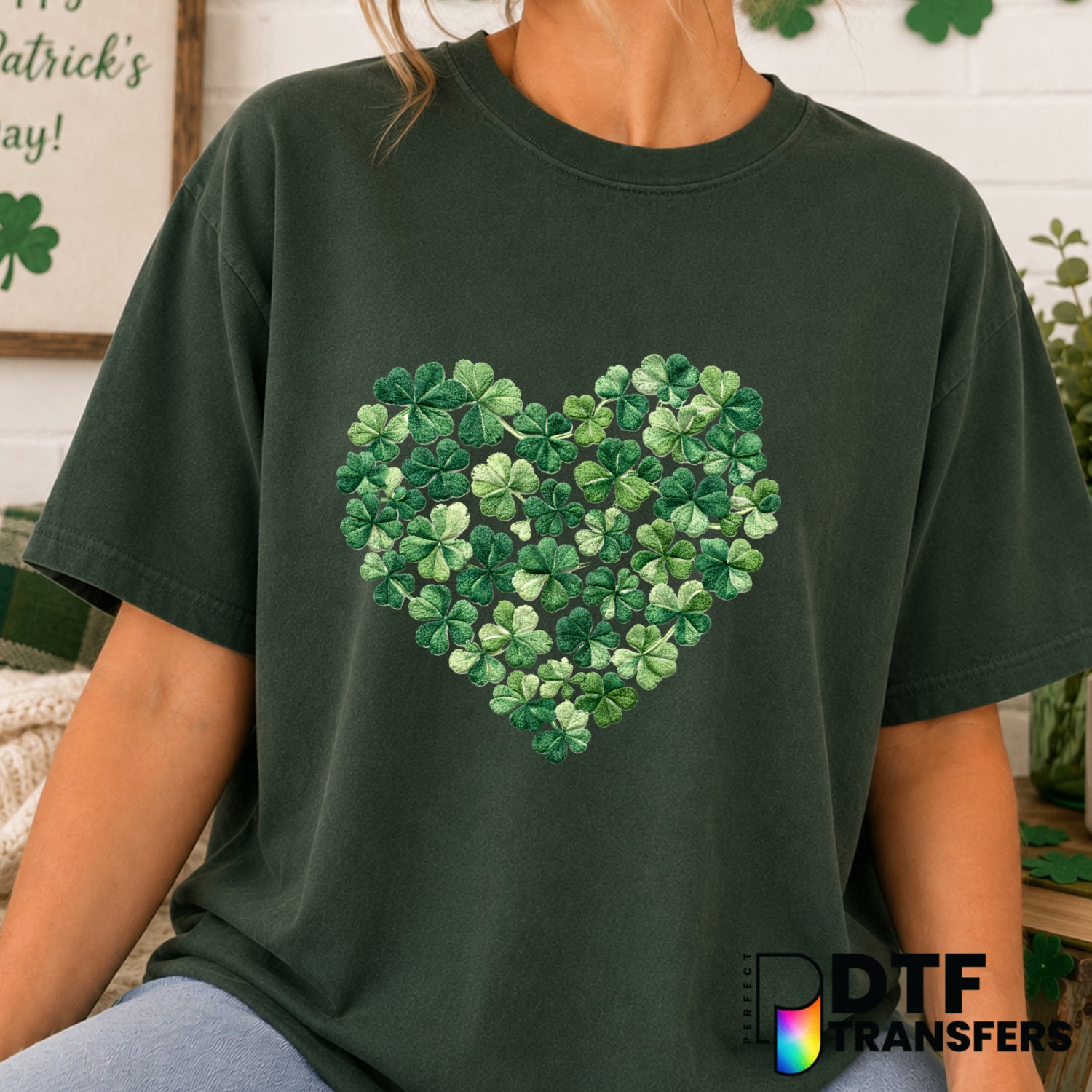 Clover Heart Shamrock – St. Patrick's Day DTF Transfer (view 1 of 2) – by Perfect DTF Transfers – Premade DTF Transfers –...