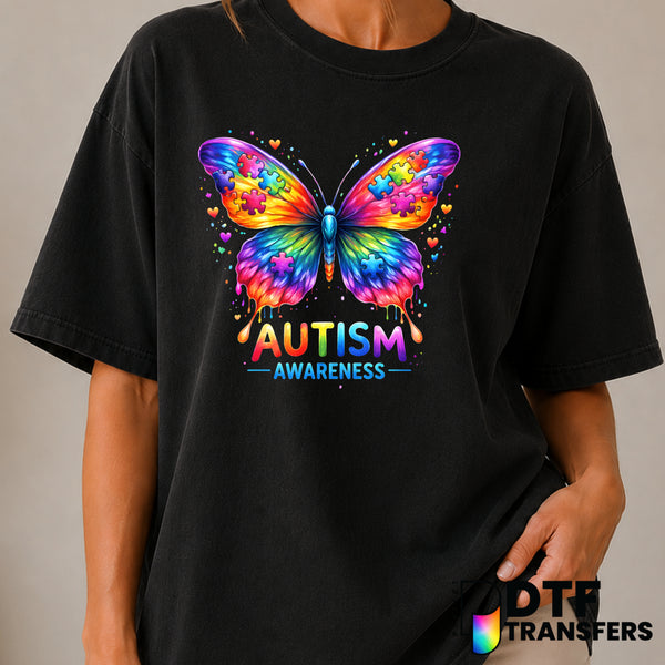 Colorful Butterfly Puzzle – Autism Awareness DTF Transfer (view 1 of 2) – by Perfect DTF Transfers – Premade DTF Transfers...
