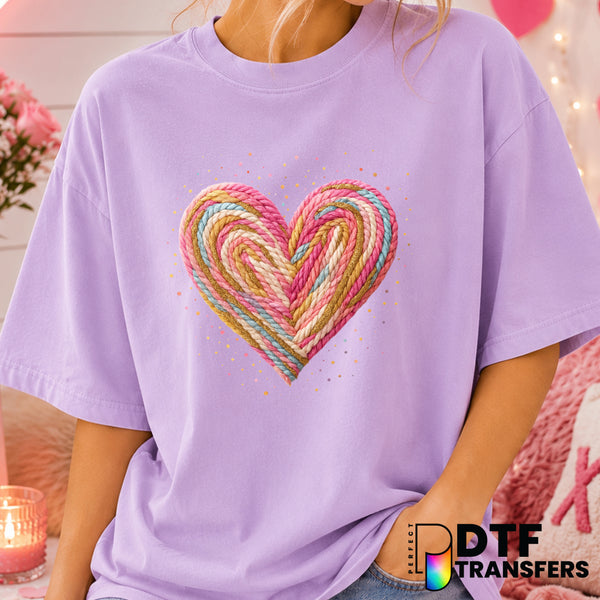 Colorful Faux Yarn Glitter Heart – Valentine's Day DTF Transfer (view 1 of 2) – by Perfect DTF Transfers – Premade DTF Tra...