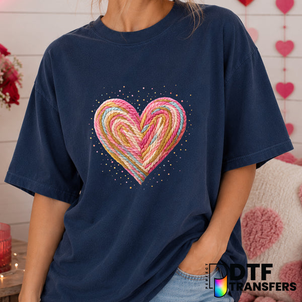 Colorful Faux Yarn Glitter Heart – Valentine's Day DTF Transfer (view 2 of 2) – by Perfect DTF Transfers – Premade DTF Tra...