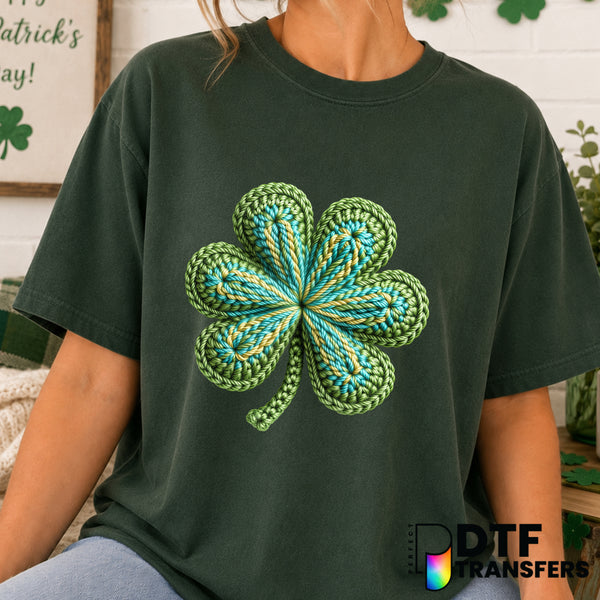 Colorful Faux Yarn Shamrock – St. Patrick's Day DTF Transfer (view 1 of 2) – by Perfect DTF Transfers – Premade DTF Transf...