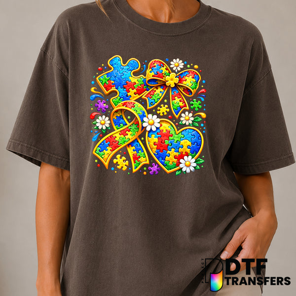 Colorful Floral Puzzle Pieces Neurodiversity Autism Awareness – DTF Transfer (view 1 of 2) – by Perfect DTF Transfers – Pr...
