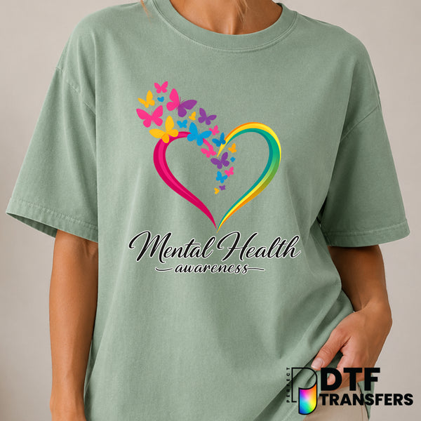Colorful Heart Script Mental Health Awareness – DTF Transfer (view 1 of 2) – by Perfect DTF Transfers – Premade DTF Transf...