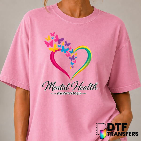 Colorful Heart Script Mental Health Awareness – DTF Transfer (view 2 of 2) – by Perfect DTF Transfers – Premade DTF Transf...