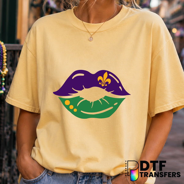Colorful Lips Fleur de Lis – Mardi Gras DTF Transfer (view 1 of 2) – by Perfect DTF Transfers – Premade DTF Transfers – Ma...