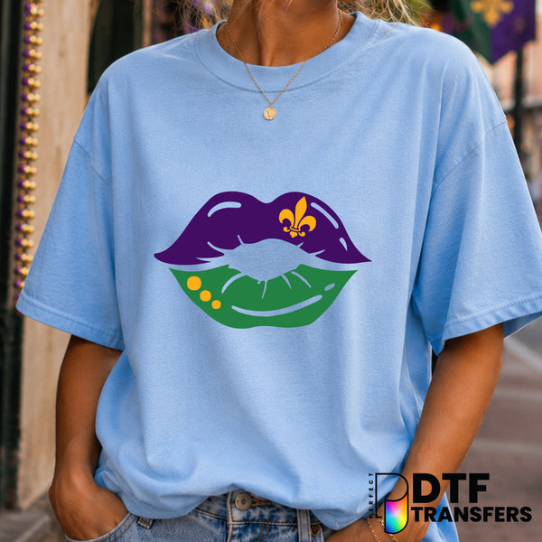 Colorful Lips Fleur de Lis – Mardi Gras DTF Transfer (view 2 of 2) – by Perfect DTF Transfers – Premade DTF Transfers – Ma...