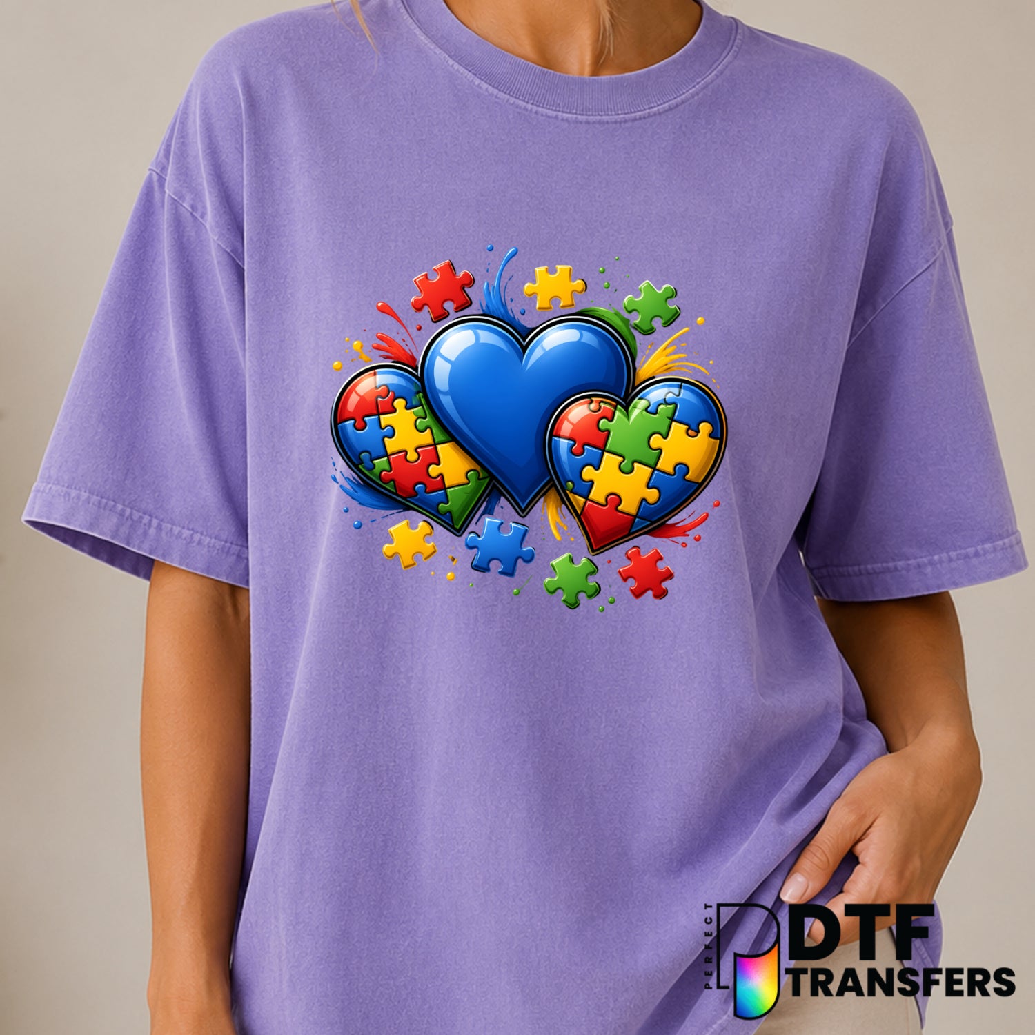 Colorful Puzzle Heart – Autism Awareness DTF Transfer (view 1 of 2) – by Perfect DTF Transfers – Premade DTF Transfers – A...