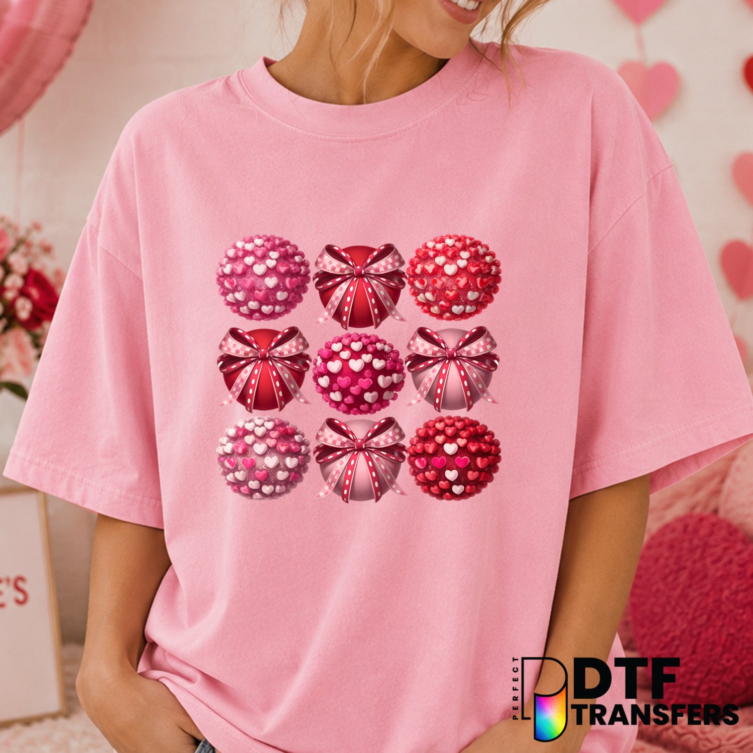 Coquette Bow Hearts Collage – Valentine's Day DTF Transfer (view 1 of 2) – by Perfect DTF Transfers – Premade DTF Transfer...