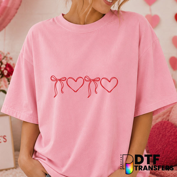 Coquette Bow Red Hearts – Valentine's Day DTF Transfer (view 1 of 2) – by Perfect DTF Transfers – Premade DTF Transfers –...