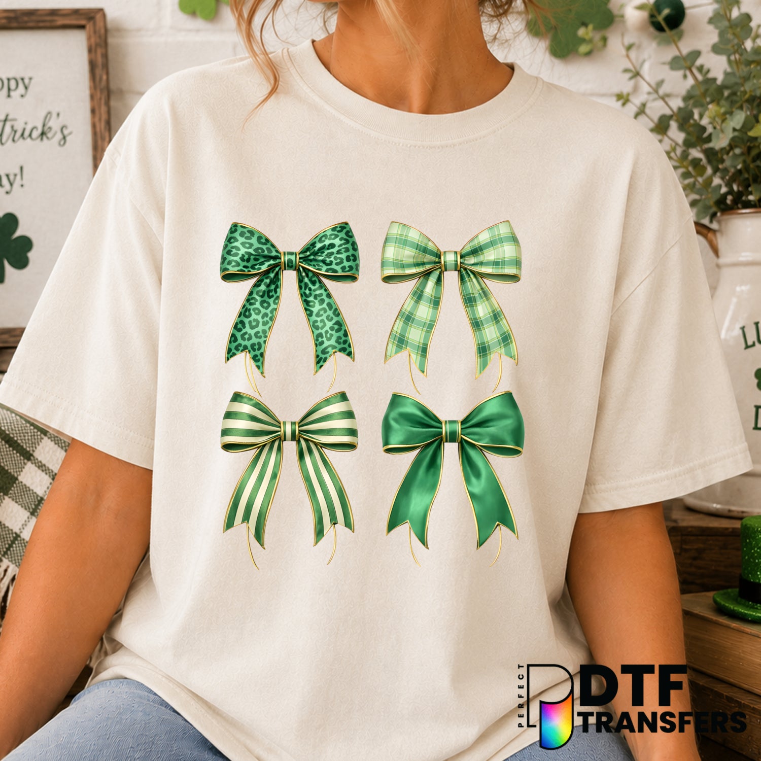 Coquette Bow Shamrock – St. Patrick's Day DTF Transfer (view 2 of 2) – by Perfect DTF Transfers – Premade DTF Transfers –...