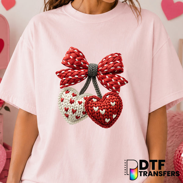 Coquette Cherries & Hearts with Bow – Valentine's Day DTF Transfer (view 2 of 2) – by Perfect DTF Transfers – Premade DTF...