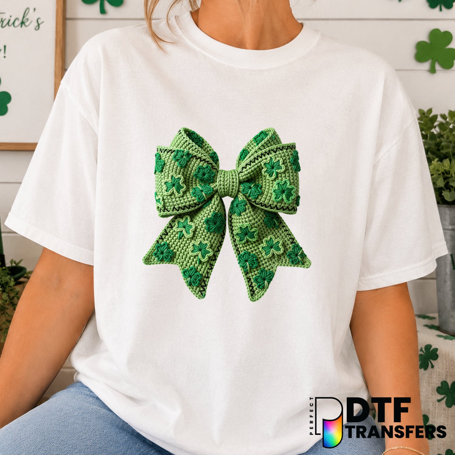 Coquette Clover Bow – St. Patrick's Day DTF Transfer (view 1 of 2) – by Perfect DTF Transfers – Premade DTF Transfers – St...