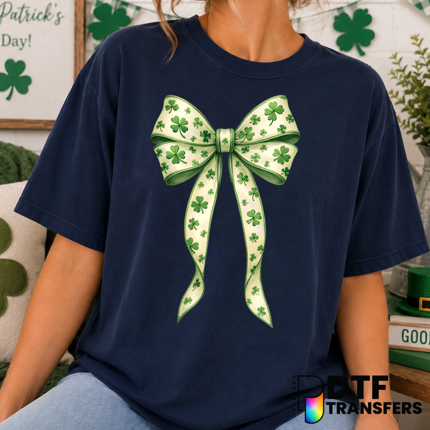 Coquette Clover Bow – St. Patrick's Day DTF Transfer (view 2 of 2) – by Perfect DTF Transfers – Premade DTF Transfers – St...