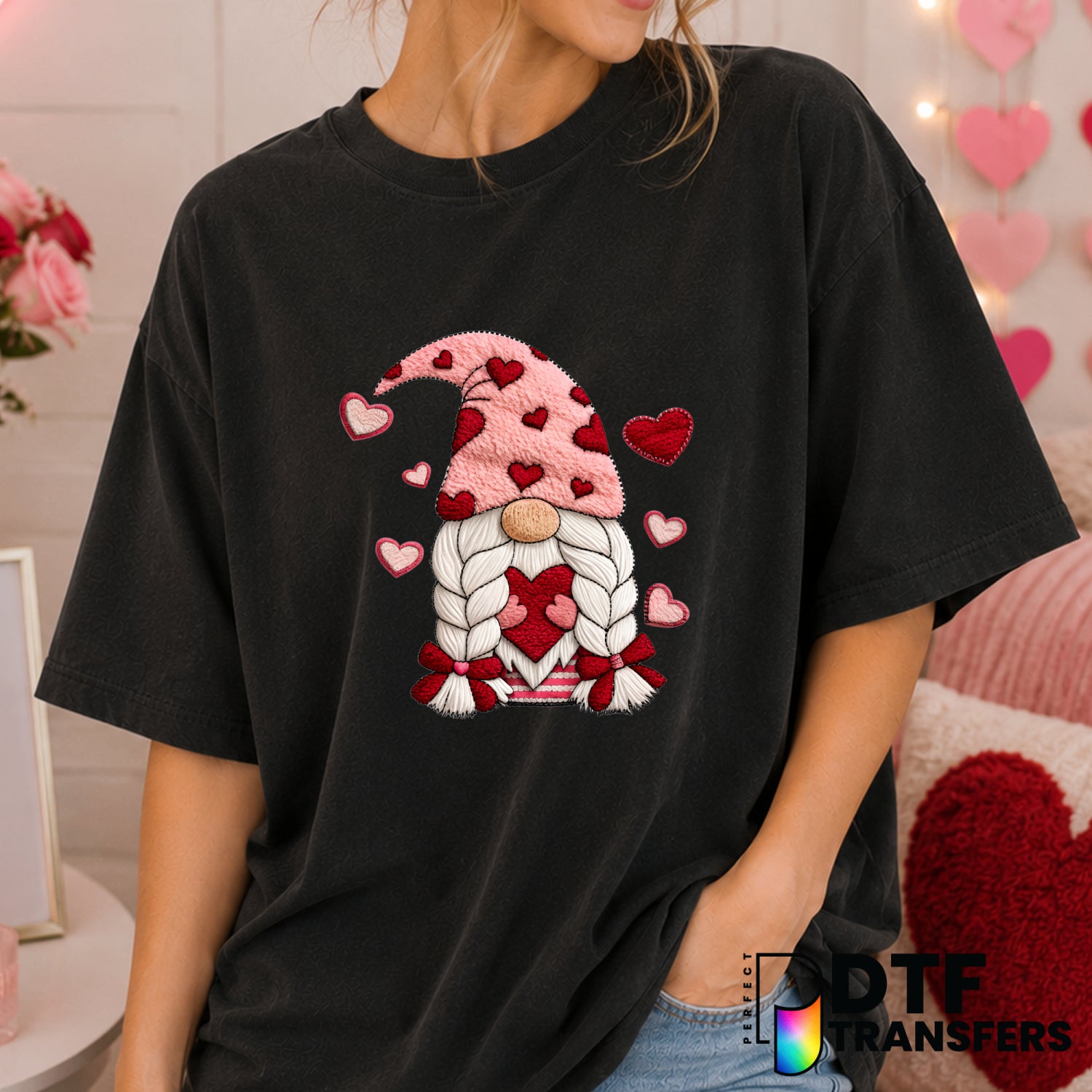 Coquette Gnome Hearts – Valentine's Day DTF Transfer (view 1 of 2) – by Perfect DTF Transfers – Premade DTF Transfers – Va...