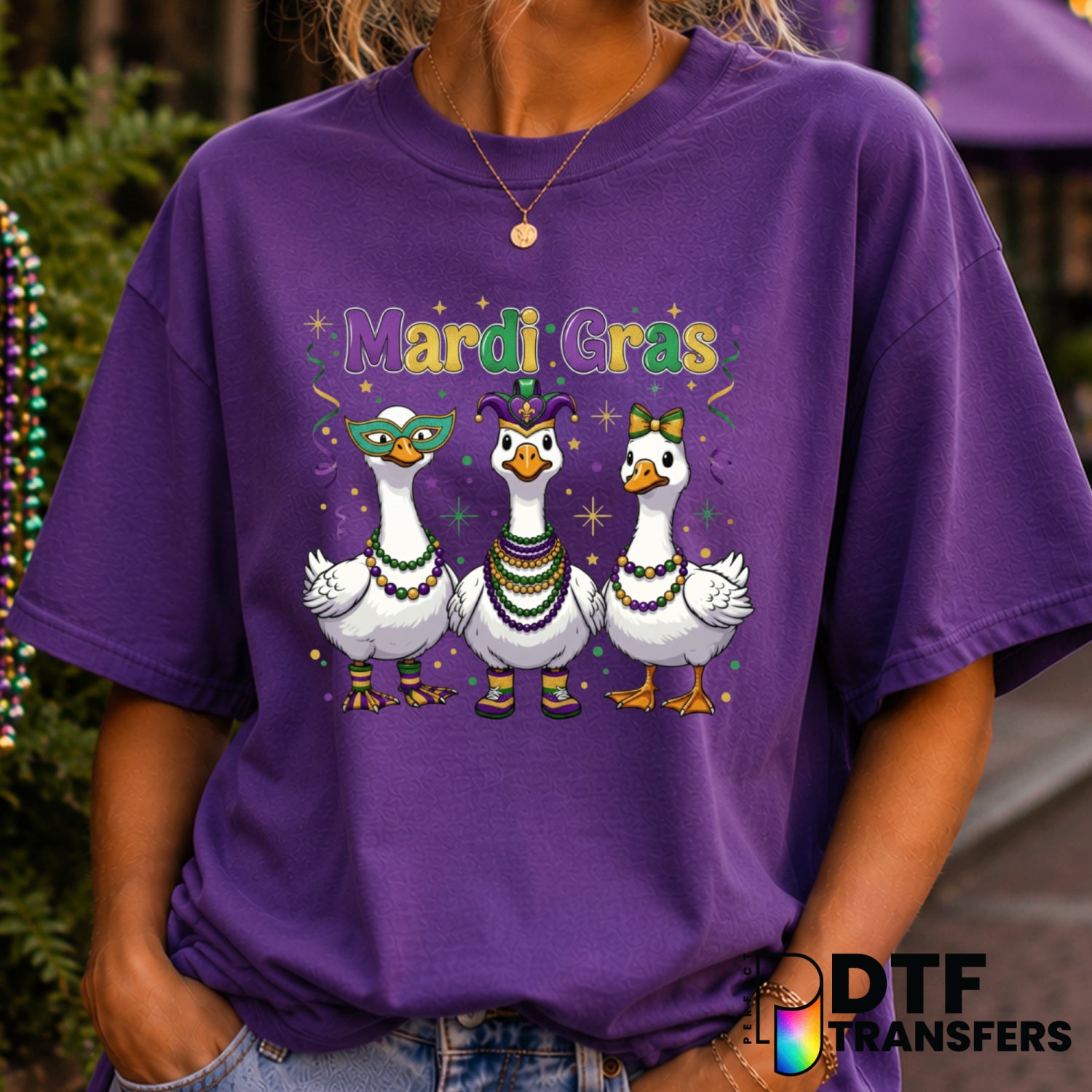 Coquette Goose Mardi Gras – DTF Transfer (view 2 of 2) – by Perfect DTF Transfers – Premade DTF Transfers – Mardi Gras, Fe...