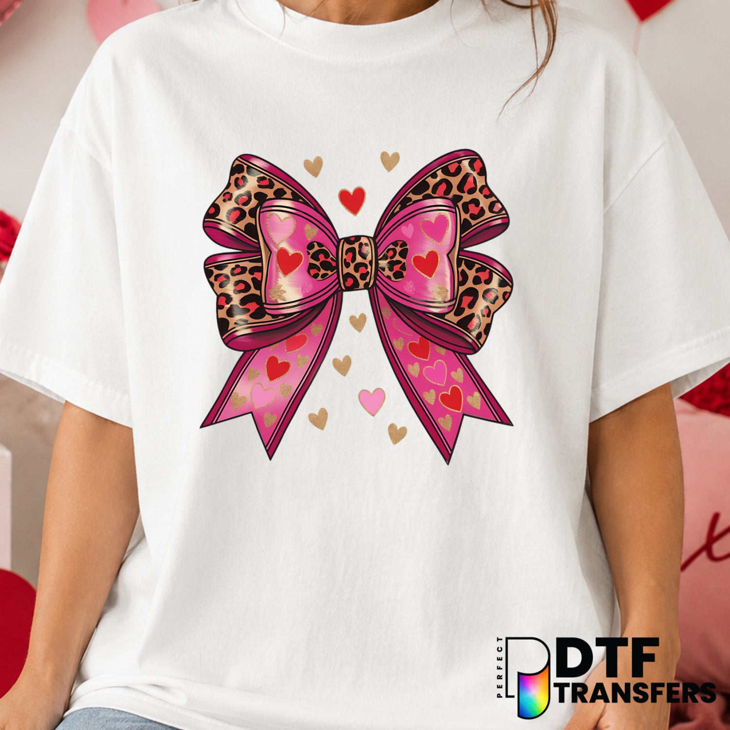Coquette Leopard Bow – Valentine's Day DTF Transfer (view 1 of 2) – by Perfect DTF Transfers – Premade DTF Transfers – Val...