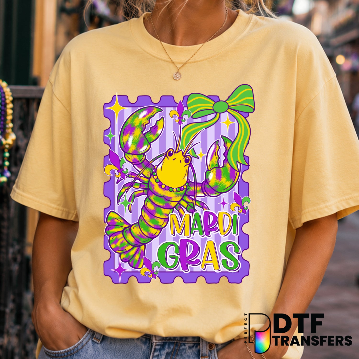 Coquette Striped Crawfish – Mardi Gras DTF Transfer (view 2 of 2) – by Perfect DTF Transfers – Premade DTF Transfers – Mar...