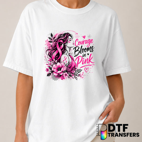 Courage Blooms in Pink – Cancer Awareness DTF Transfer (view 2 of 2) – by Perfect DTF Transfers – Premade DTF Transfers –...