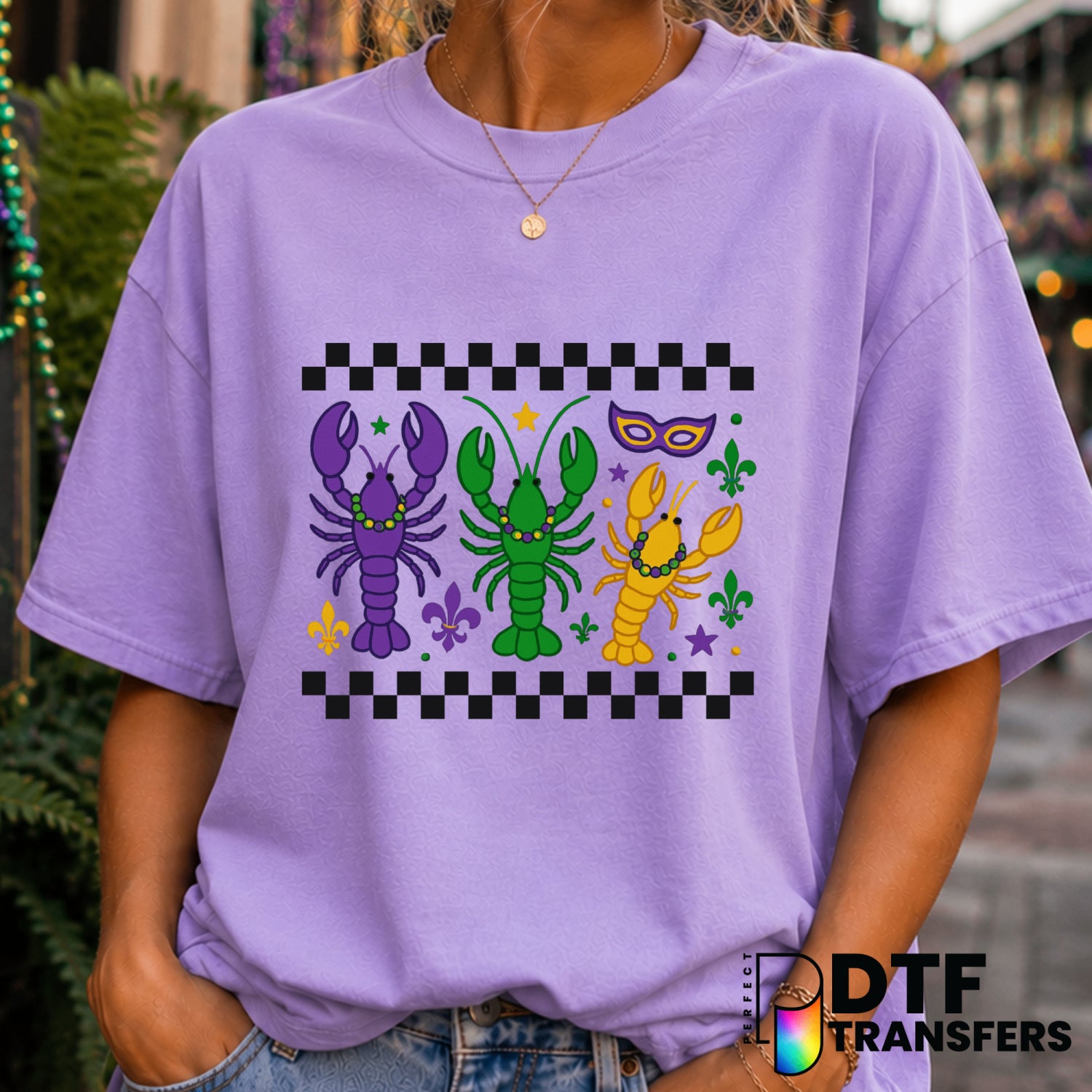 Crawfish Fleur De Lis Checkered – Mardi Gras DTF Transfer (view 1 of 2) – by Perfect DTF Transfers – Premade DTF Transfers...