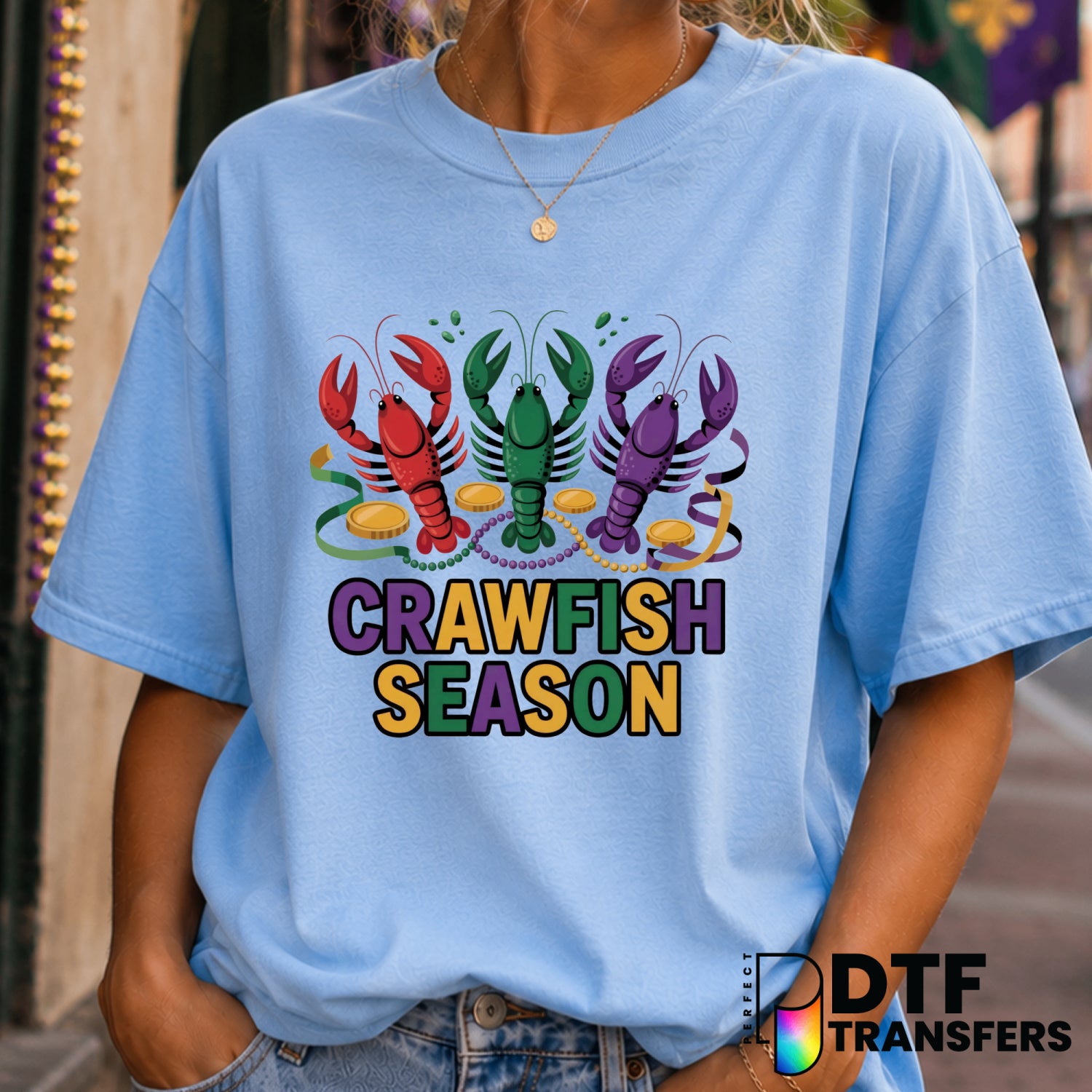 CRAWFISH SEASON Mardi Gras – DTF Transfer (view 1 of 2) – by Perfect DTF Transfers – Premade DTF Transfers – Mardi Gras, F...