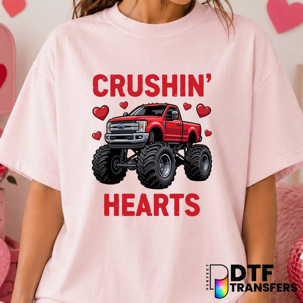 Crushin' Hearts Monster Truck – Valentine's Day DTF Transfer (view 2 of 2) – by Perfect DTF Transfers – Premade DTF Transf...
