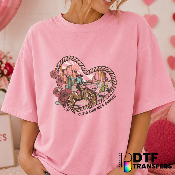 Cupid Find Me A Cowboy – Valentine's Day DTF Transfer (view 1 of 2) – by Perfect DTF Transfers – Premade DTF Transfers – V...