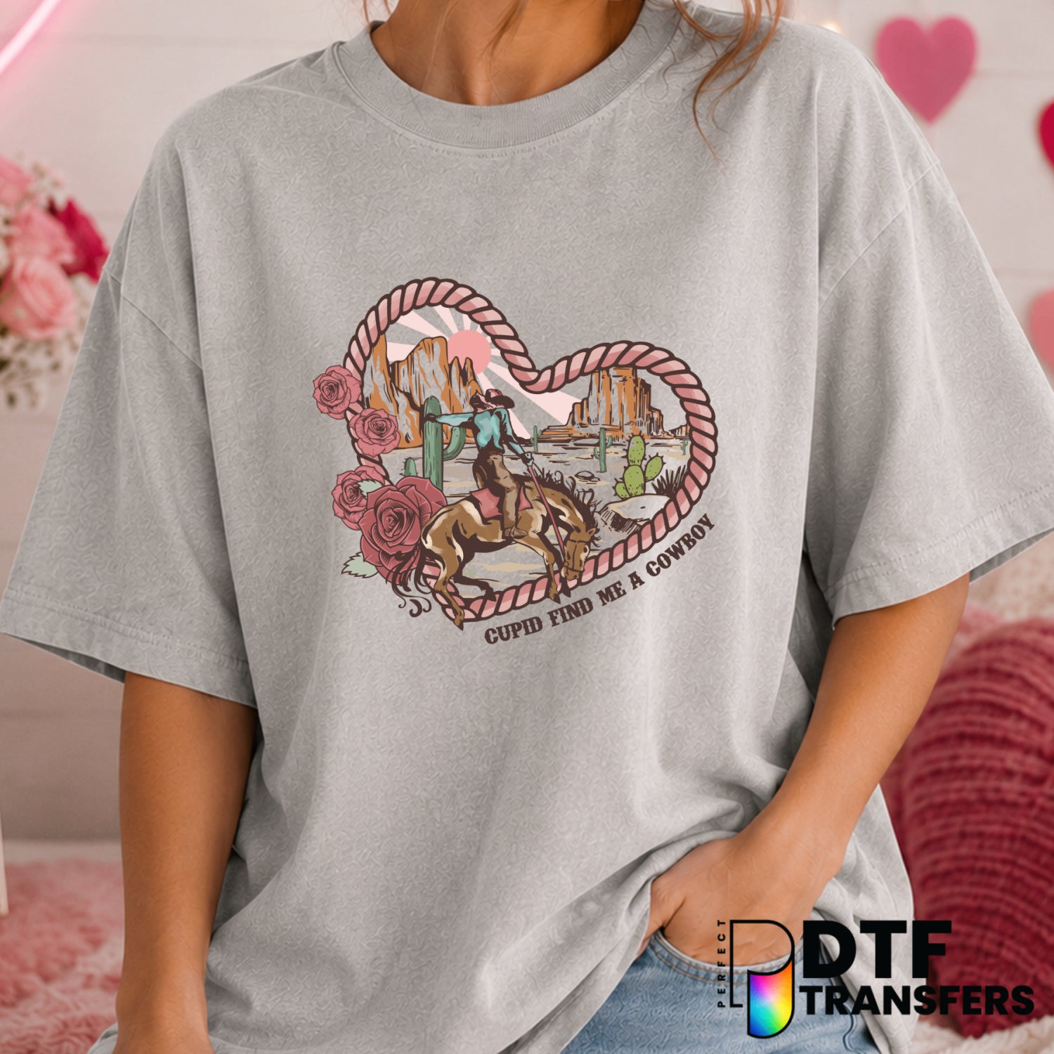 Cupid Find Me A Cowboy – Valentine's Day DTF Transfer (view 2 of 2) – by Perfect DTF Transfers – Premade DTF Transfers – V...