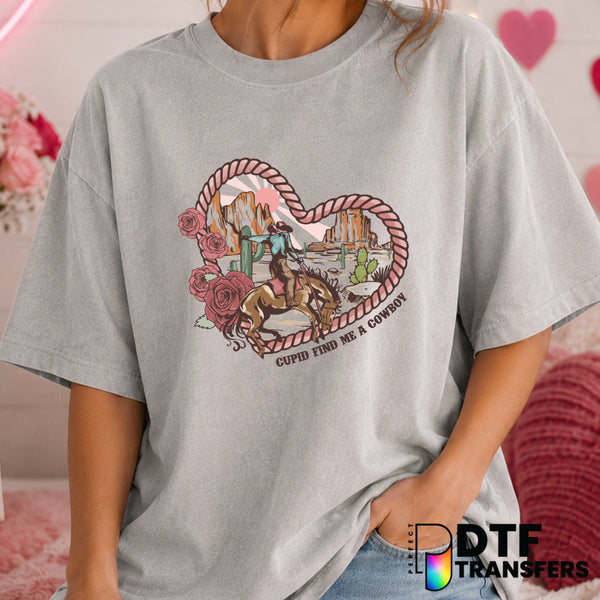Cupid Find Me A Cowboy – Valentine's Day DTF Transfer (view 2 of 2) – by Perfect DTF Transfers – Premade DTF Transfers – V...