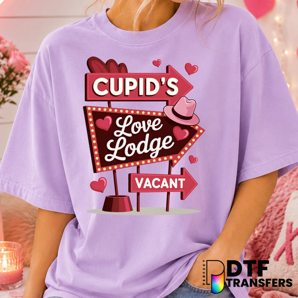 Cupid's Love Lodge – Valentine's Day DTF Transfer (view 1 of 2) – by Perfect DTF Transfers – Premade DTF Transfers – Valen...