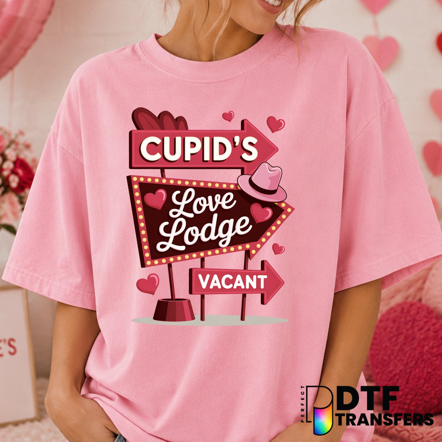 Cupid's Love Lodge – Valentine's Day DTF Transfer (view 2 of 2) – by Perfect DTF Transfers – Premade DTF Transfers – Valen...
