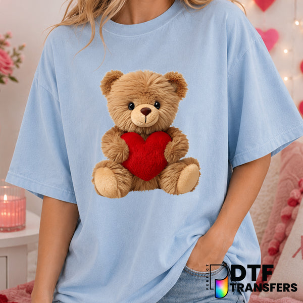 Cute Fuzzy Teddy Bear 'BE MINE' – Valentine's Day DTF Transfer (view 1 of 2) – by Perfect DTF Transfers – Premade DTF Tran...