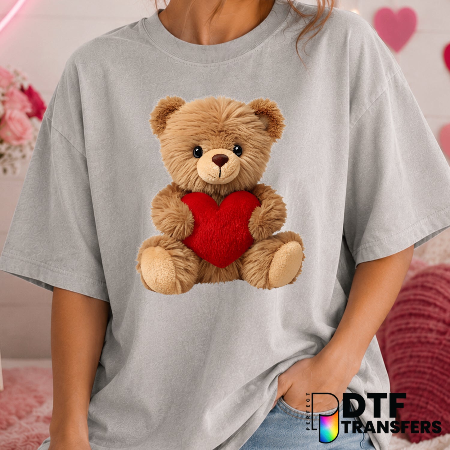 Cute Fuzzy Teddy Bear 'BE MINE' – Valentine's Day DTF Transfer (view 2 of 2) – by Perfect DTF Transfers – Premade DTF Tran...