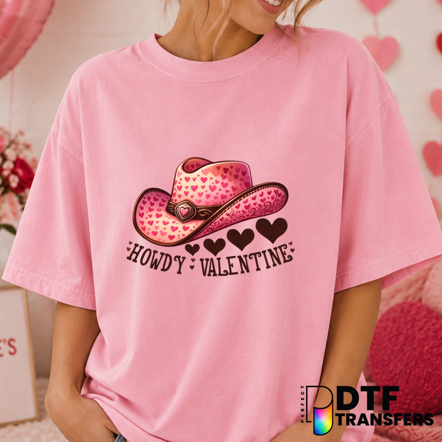 Cute Heart Cowgirl Hat Howdy Western – Valentine's Day DTF Transfer (view 2 of 2) – by Perfect DTF Transfers – Premade DTF...