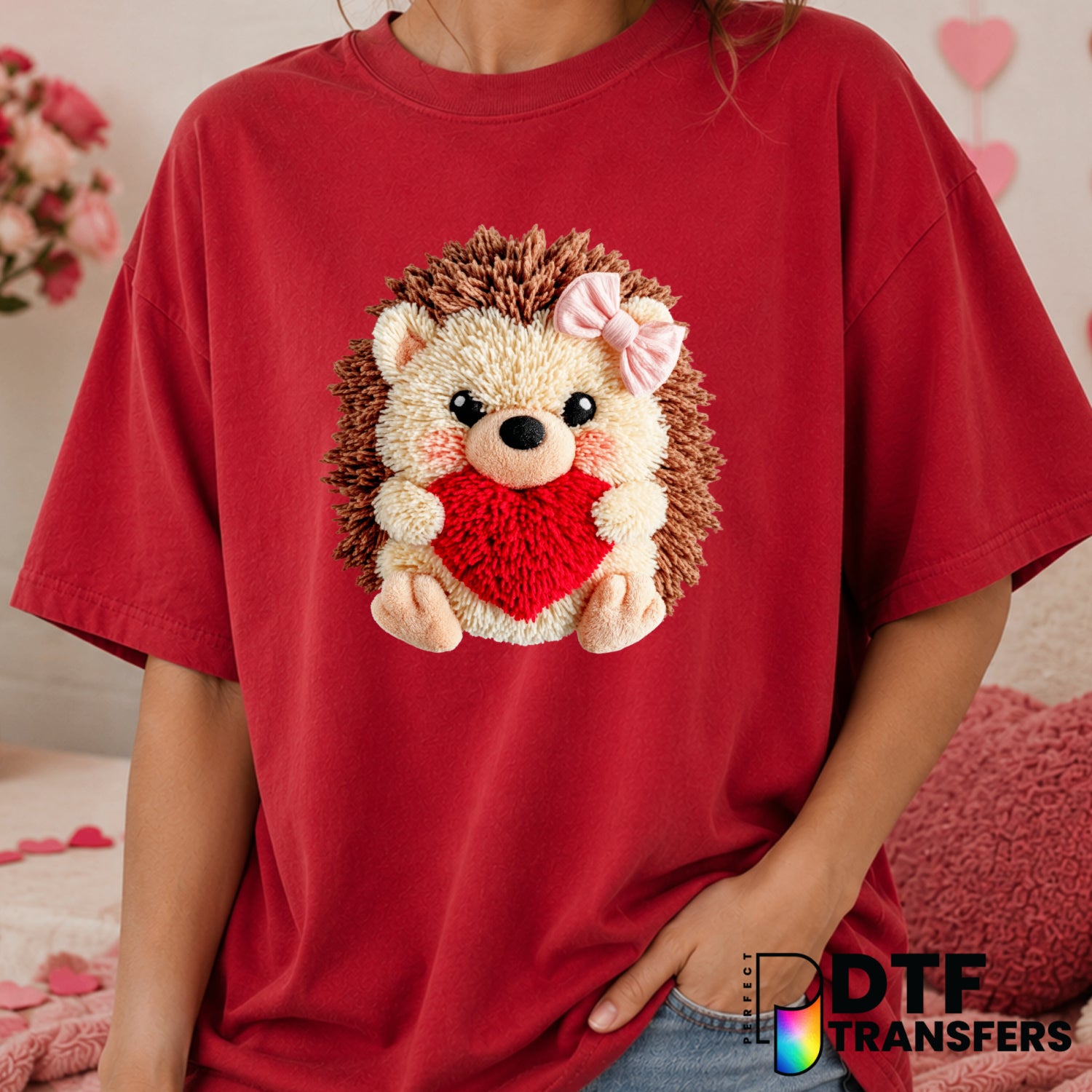 Cute Hedgehog Heart – Valentine's Day DTF Transfer (view 1 of 2) – by Perfect DTF Transfers – Premade DTF Transfers – Vale...