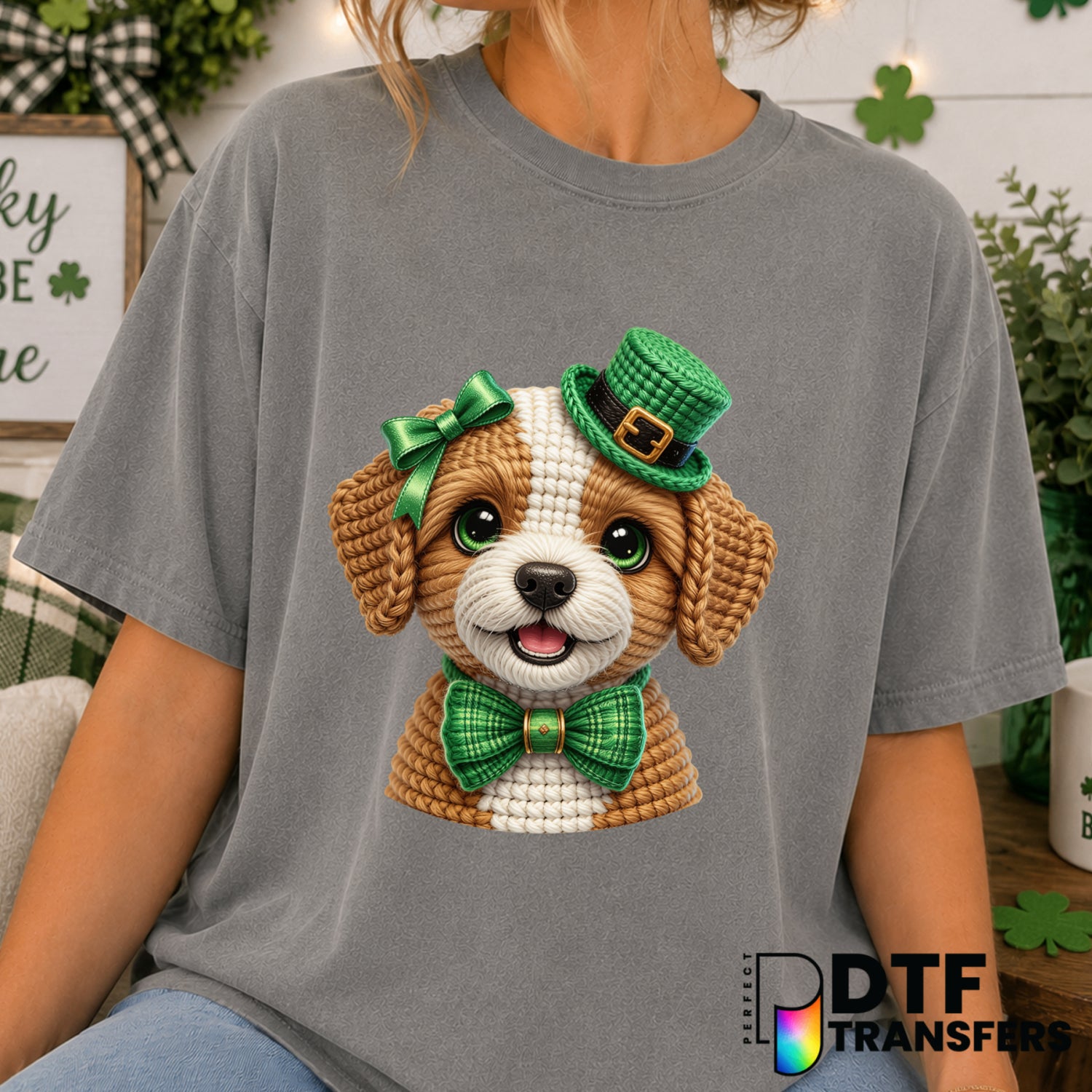 Cute Puppy Shamrock – St. Patrick's Day DTF Transfer (view 2 of 2) – by Perfect DTF Transfers – Premade DTF Transfers – St...