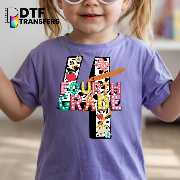 4 FOURTH GRADE Colorful Dalmatian Spots – Teacher DTF Transfer